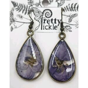 Genuine Flowers Cabachon Larkspur Earrings July Birthday NEW